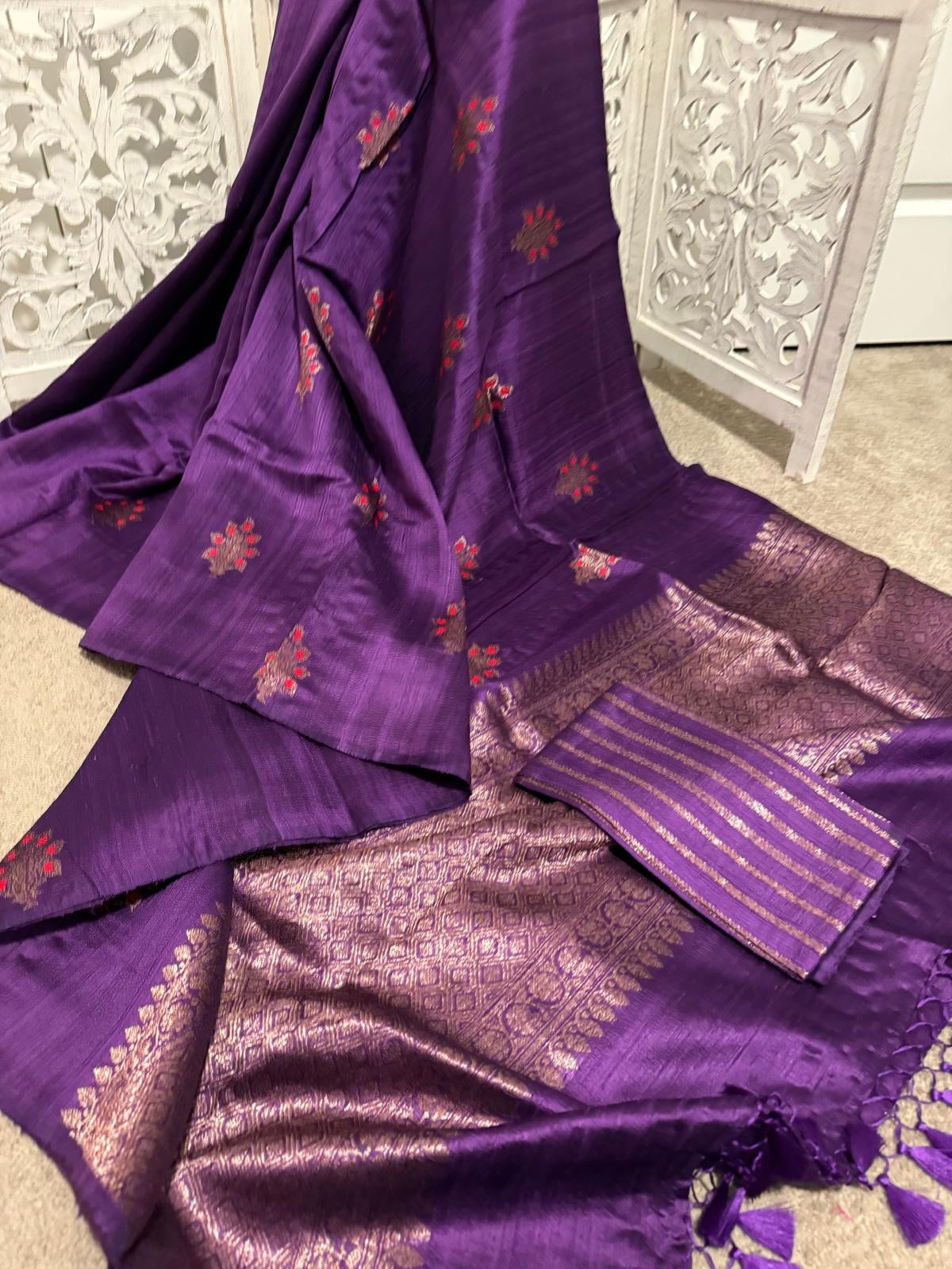 Purple / gold tussar benarasi Minakari