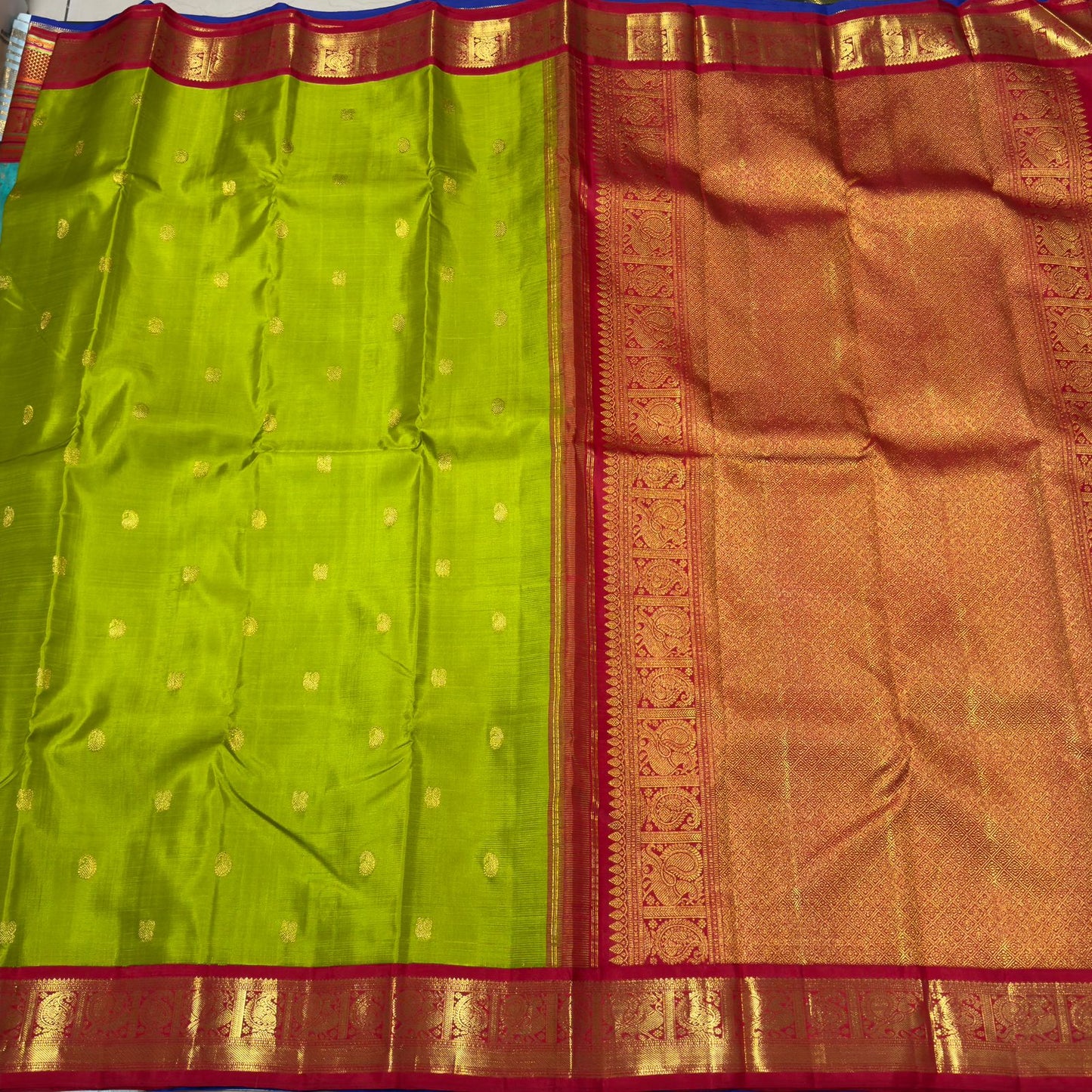 Parrot green with red buttas korvai