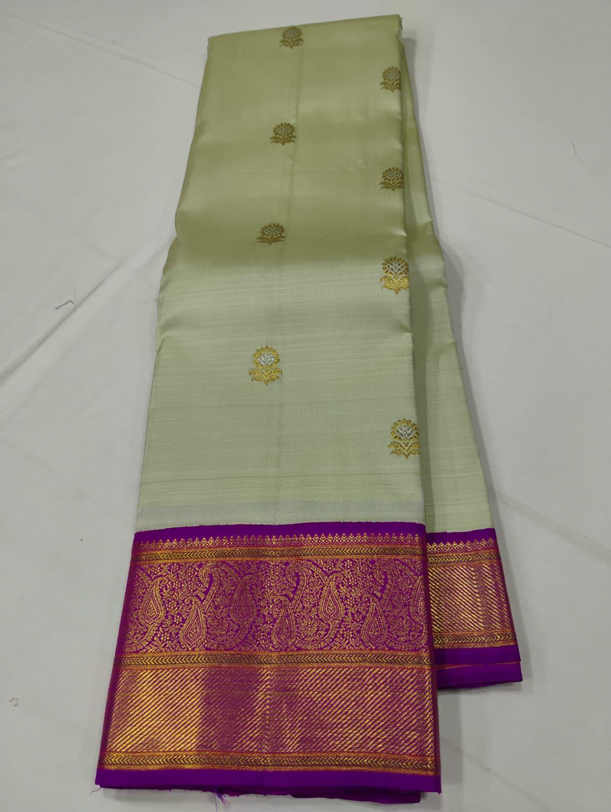 Cardamom green / magenta purple buttas korvai
