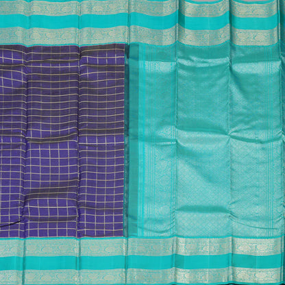 Royal blue Zari small checks neli vangi / teal rettapate