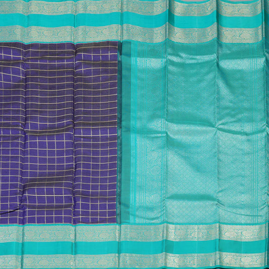 Royal blue Zari small checks neli vangi / teal rettapate