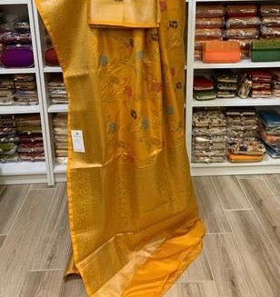 Turmeric/Mustard dual tone floral Benarasi