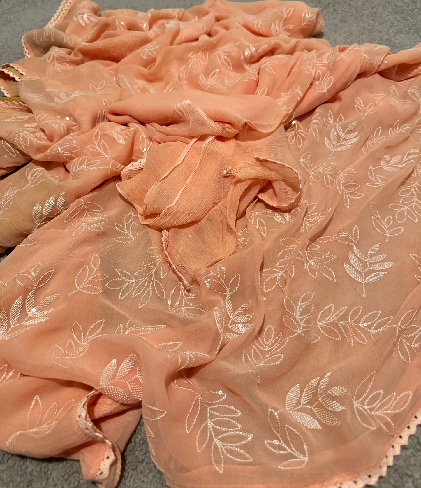 Chikkankari on georgette Peach