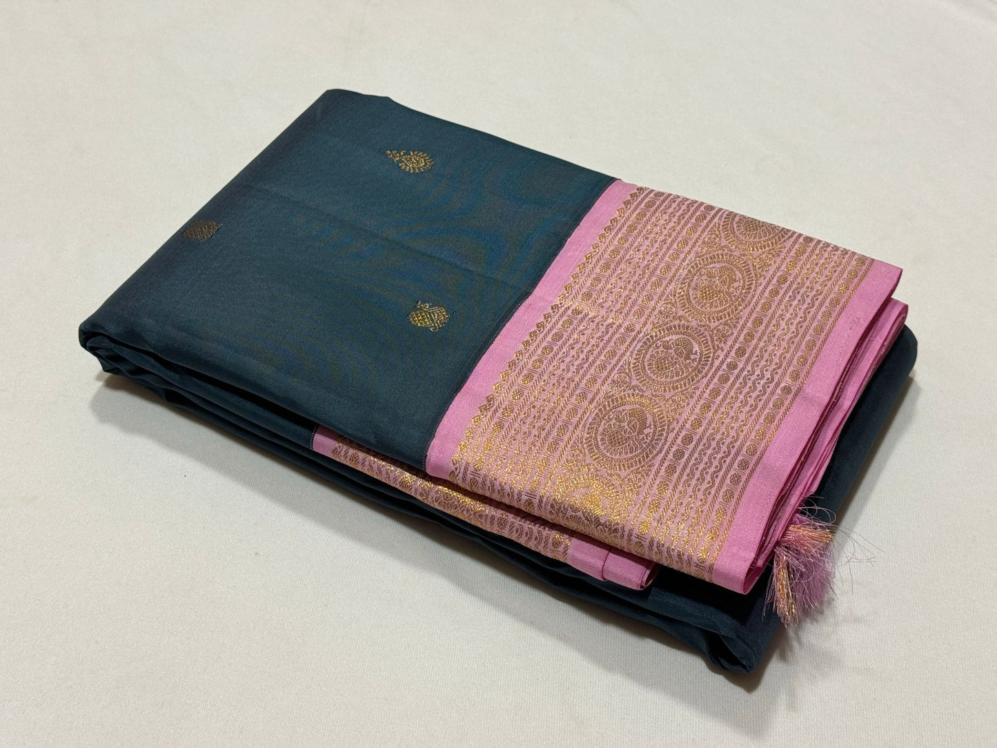 Greyish blue with pink buttas korvai