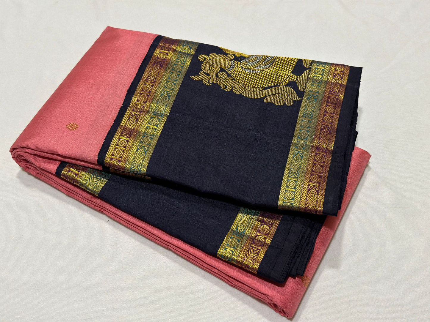 Peach with navy blue Meenakari borders