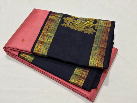 Peach with navy blue Meenakari borders