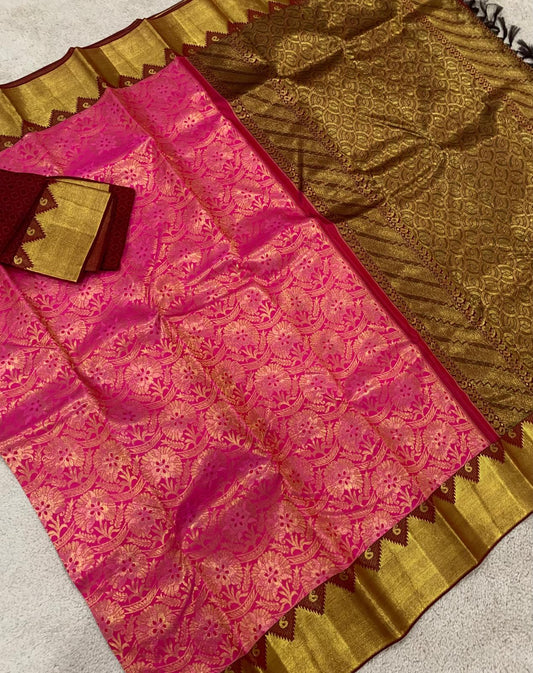 Peach/maroon embossed