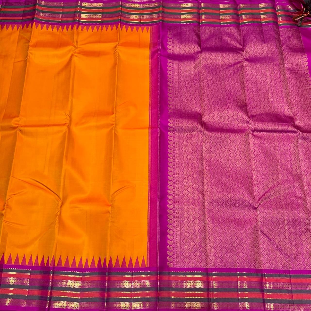 Mango orange / fuschia pink varisaipet korvai
