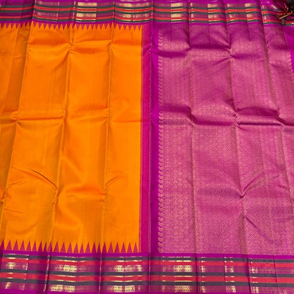 Mango orange / fuschia pink varisaipet korvai