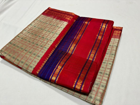 Lakshadeep Buttas Korvai Beige with red