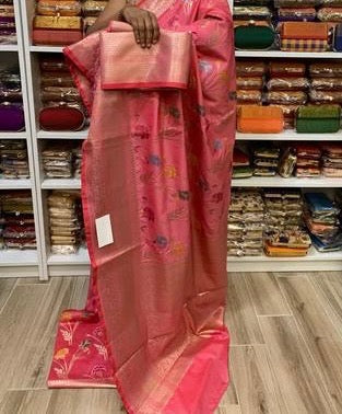 Strawberry Pink Floral Benarasi