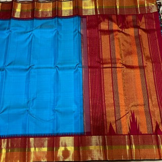 Aananda blue with maroon temple border