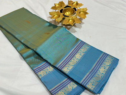 Pastel blue green/light blue elephant thodar motiffs