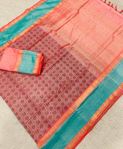 Peach sea green rettapate mayil chakram 1000 buttas