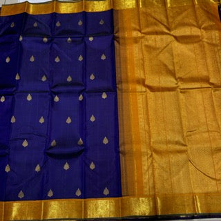 Deep blue with golden mustard