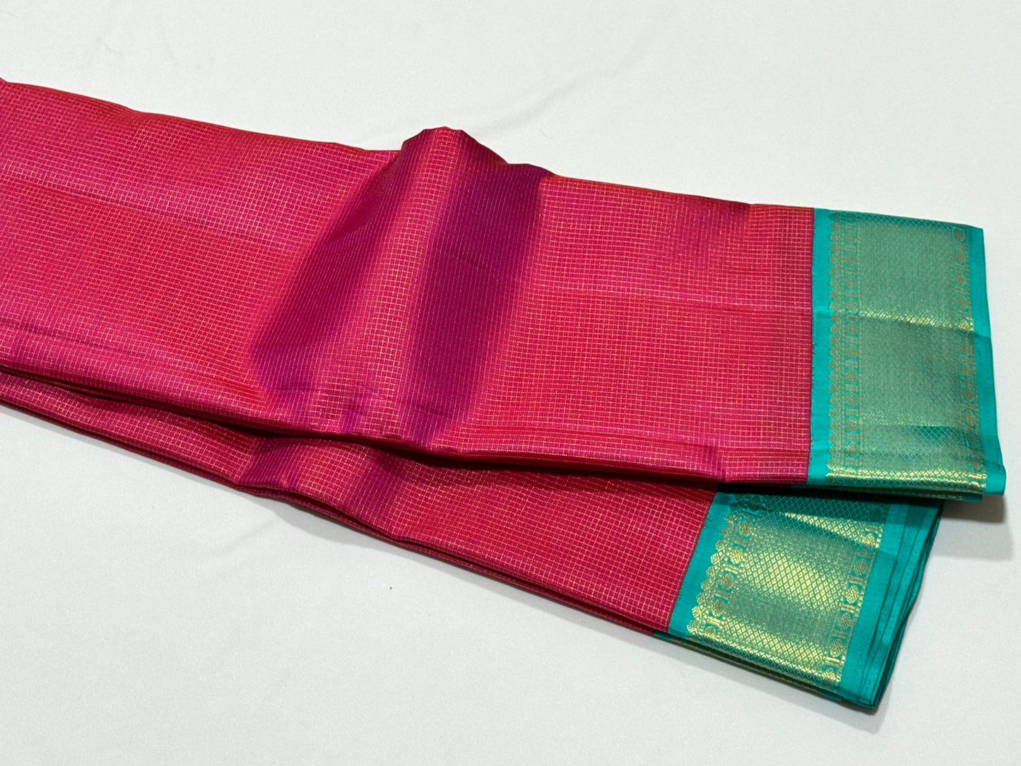 Tomato Pink / Turquoise blue vairaoosi Zari podikattam