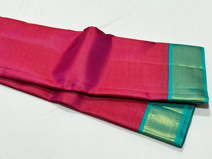 Tomato Pink / Turquoise blue vairaoosi Zari podikattam
