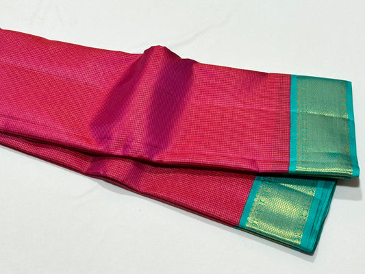 Tomato Pink / Turquoise blue vairaoosi Zari podikattam
