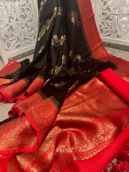 Black orange tussar silk Benarasi