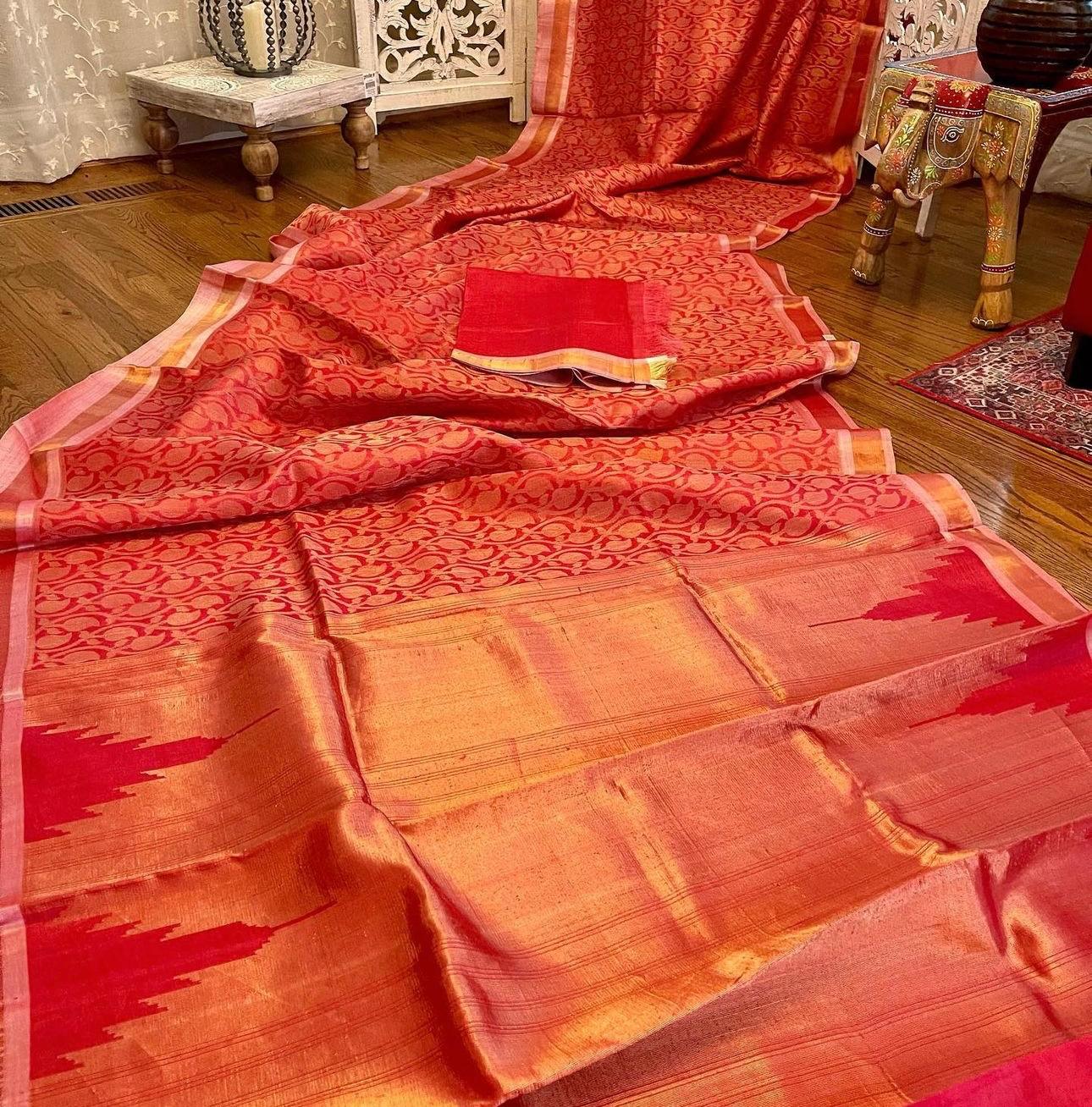 Tussar Silk benarasi Pink