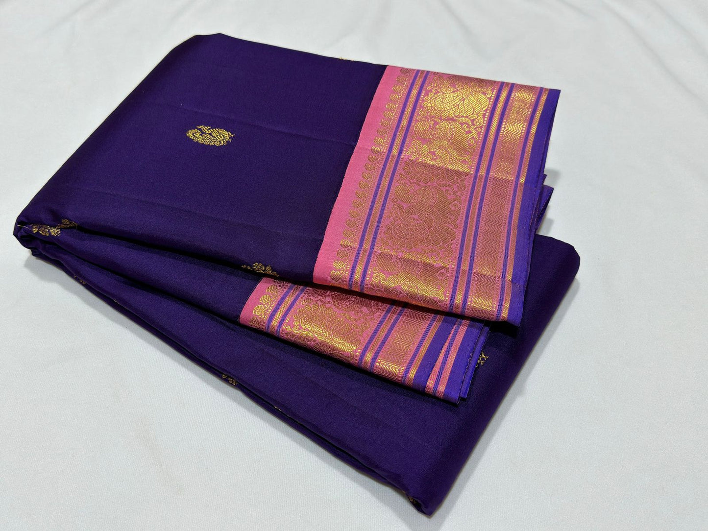 Deep Purplish blue with Lotus pink Buttas/korvai
