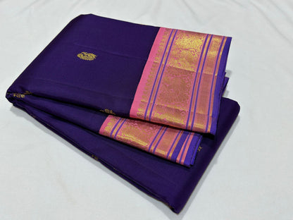 Deep Purplish blue with Lotus pink Buttas/korvai