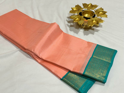 Peach with Turquoise green kili pallu korvai