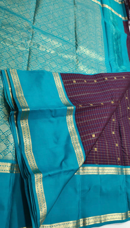 Beetlenut brown / ananda blue checks rettapate