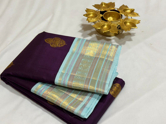 Purple with blue / green dual tone with buttas korvai