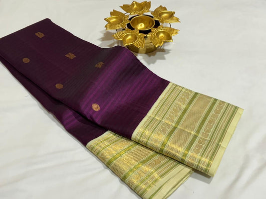 Deep Purple elaichi green with mayil chakram buttas