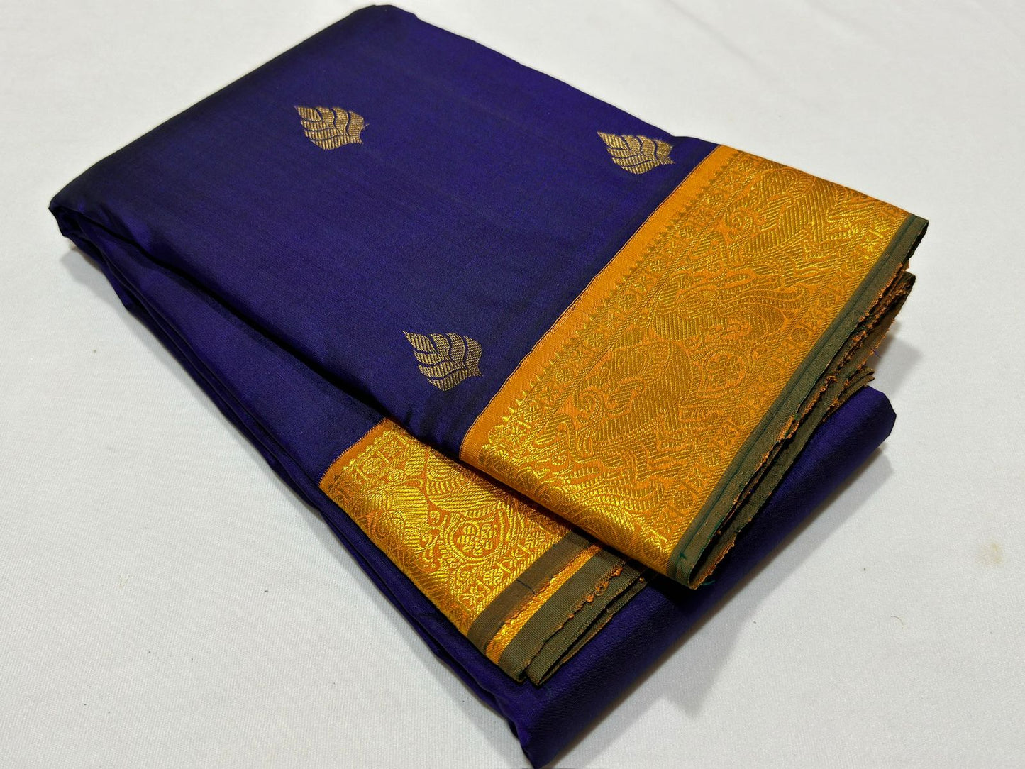 Deep blue with golden mustard