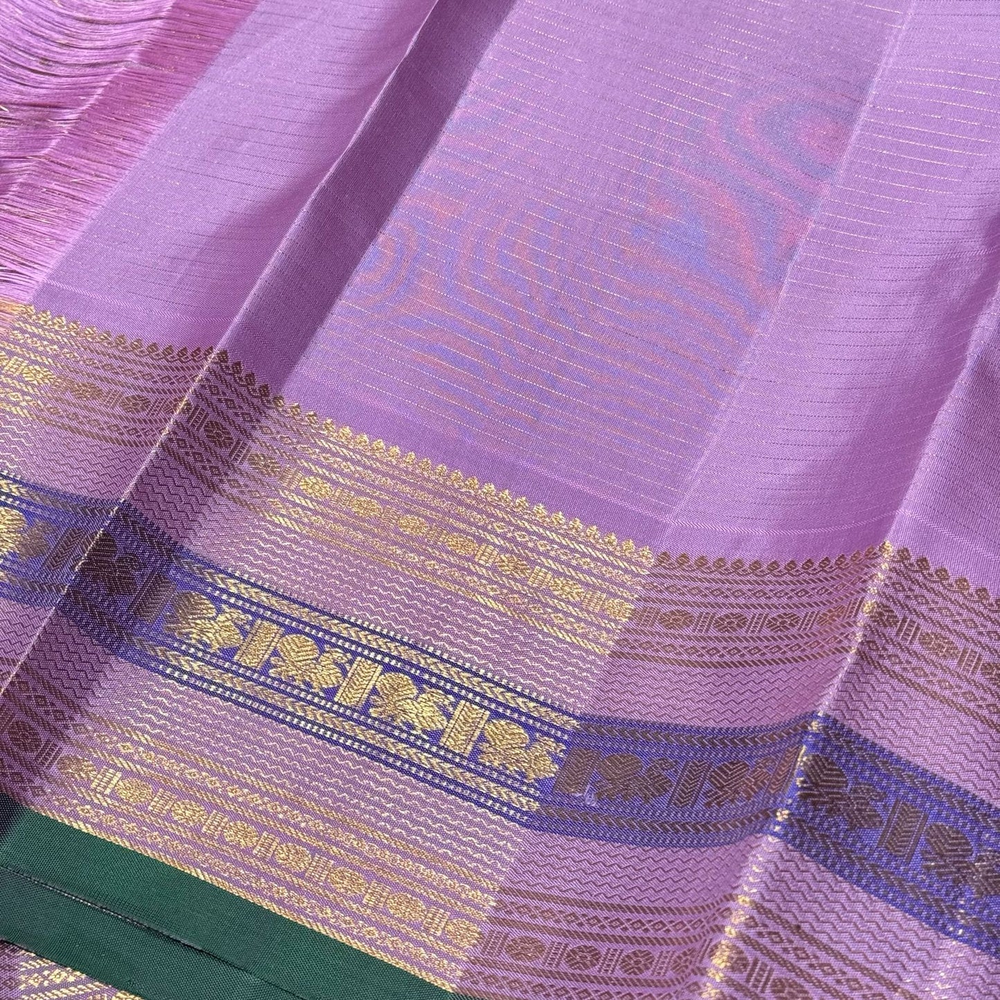 Golden mustard with lavender Zari checks korvai
