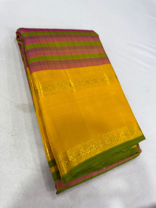 Multicolor checks with yellow rettapate border