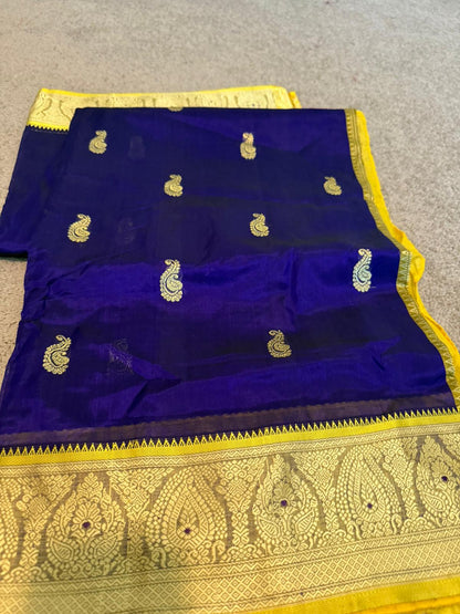 Royal blue / Mustard Paithani Benarasi