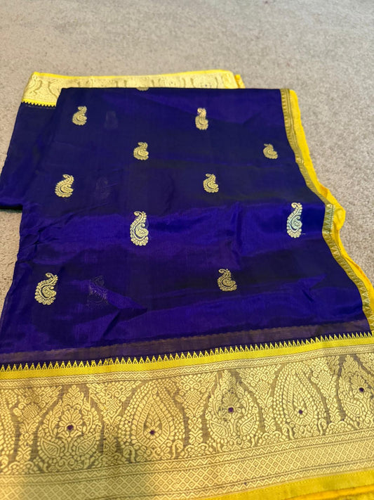 Royal blue / Mustard Paithani Benarasi