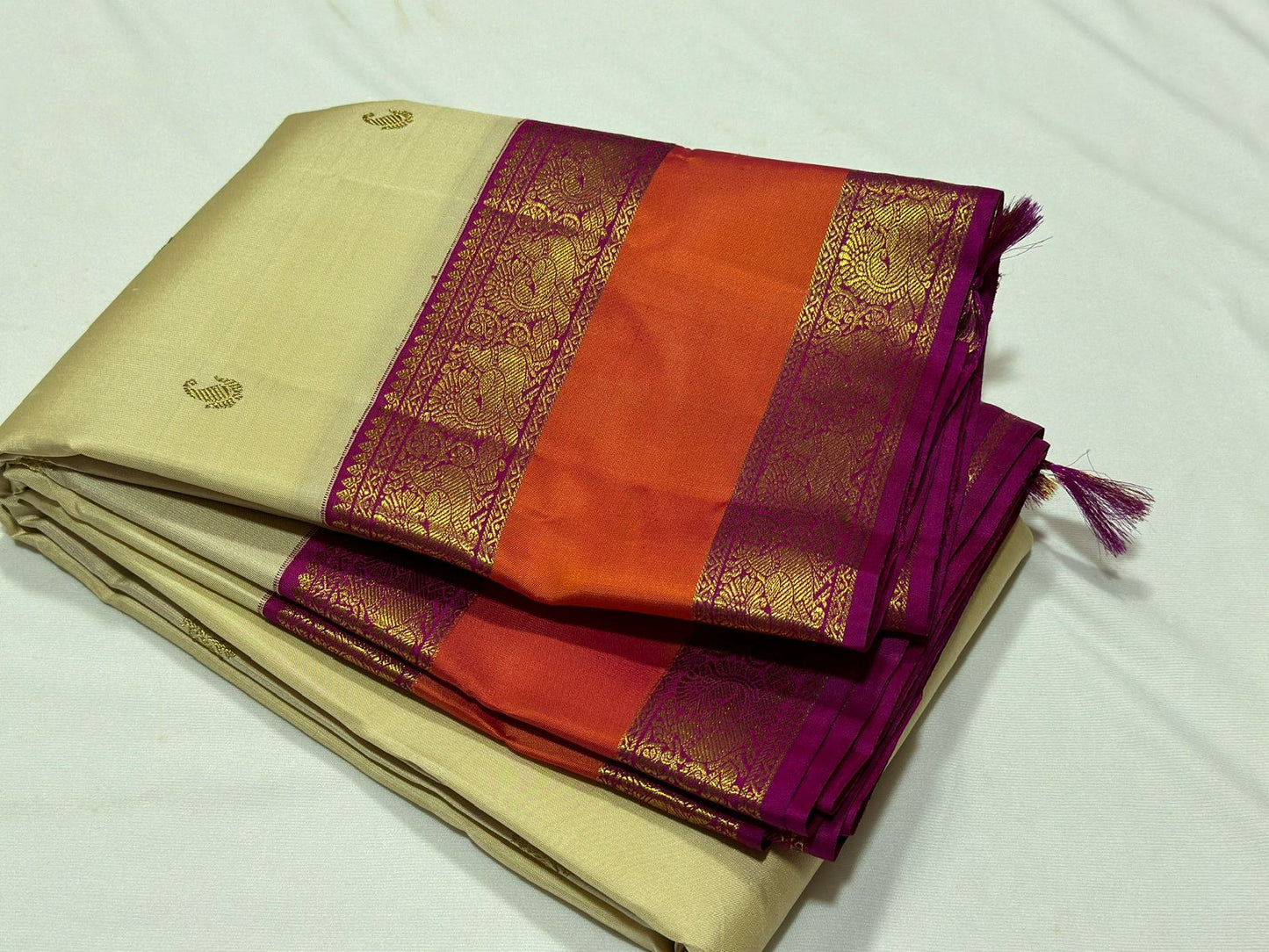 Tussar with orange/pink