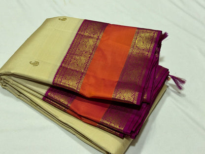 Tussar with orange/pink