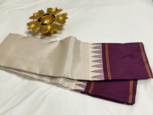 Off white with deep wine small lines temple border