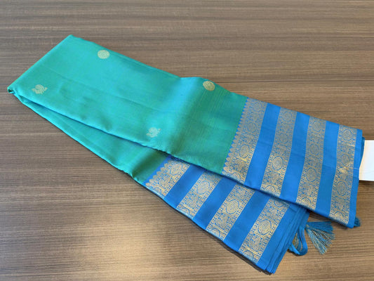 Teal / Copper sulphate blue thambalam / mayil border