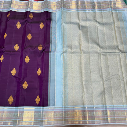 Purple with blue / green dual tone with buttas korvai