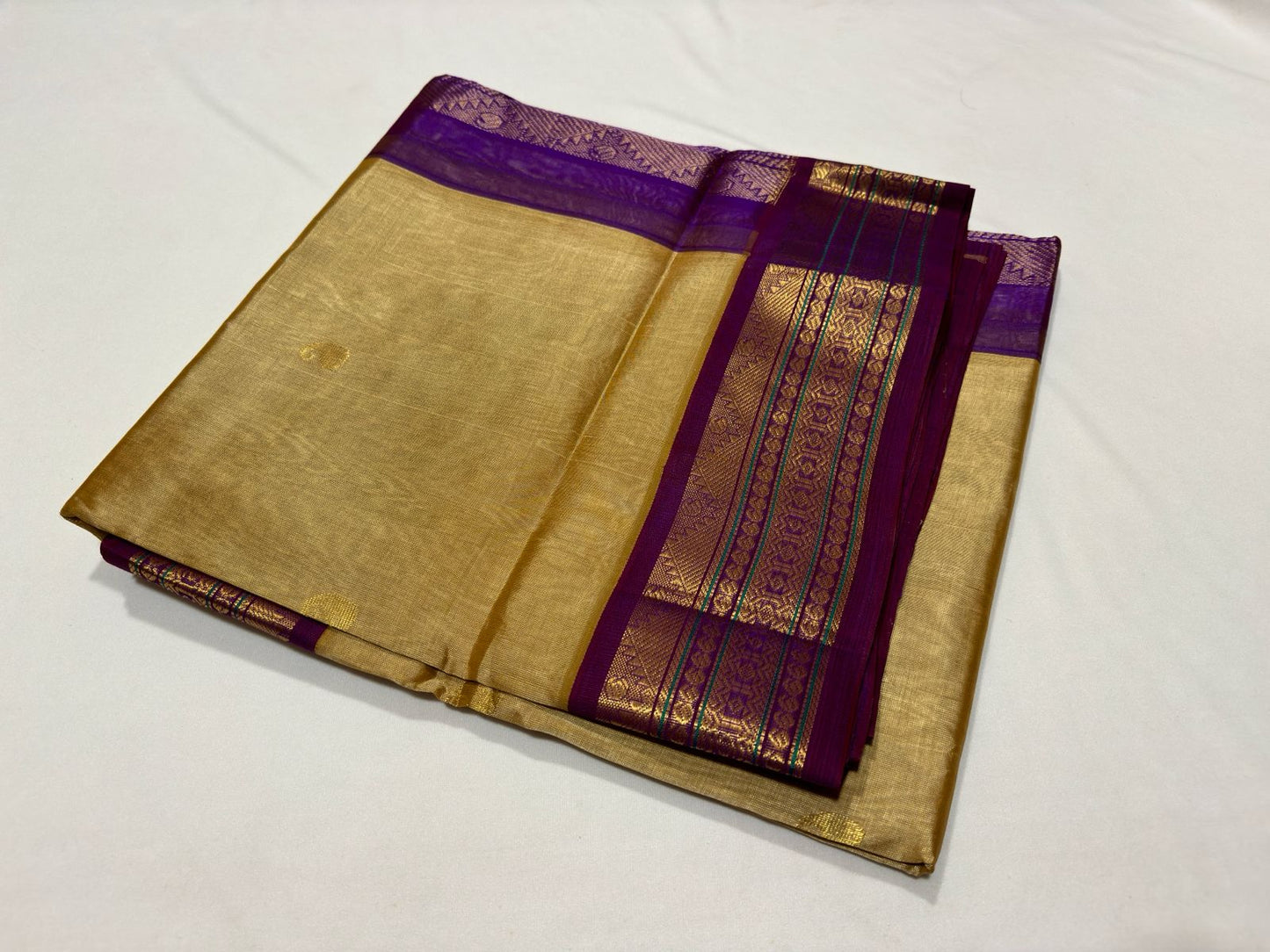 Korvai with buttas beige with purple