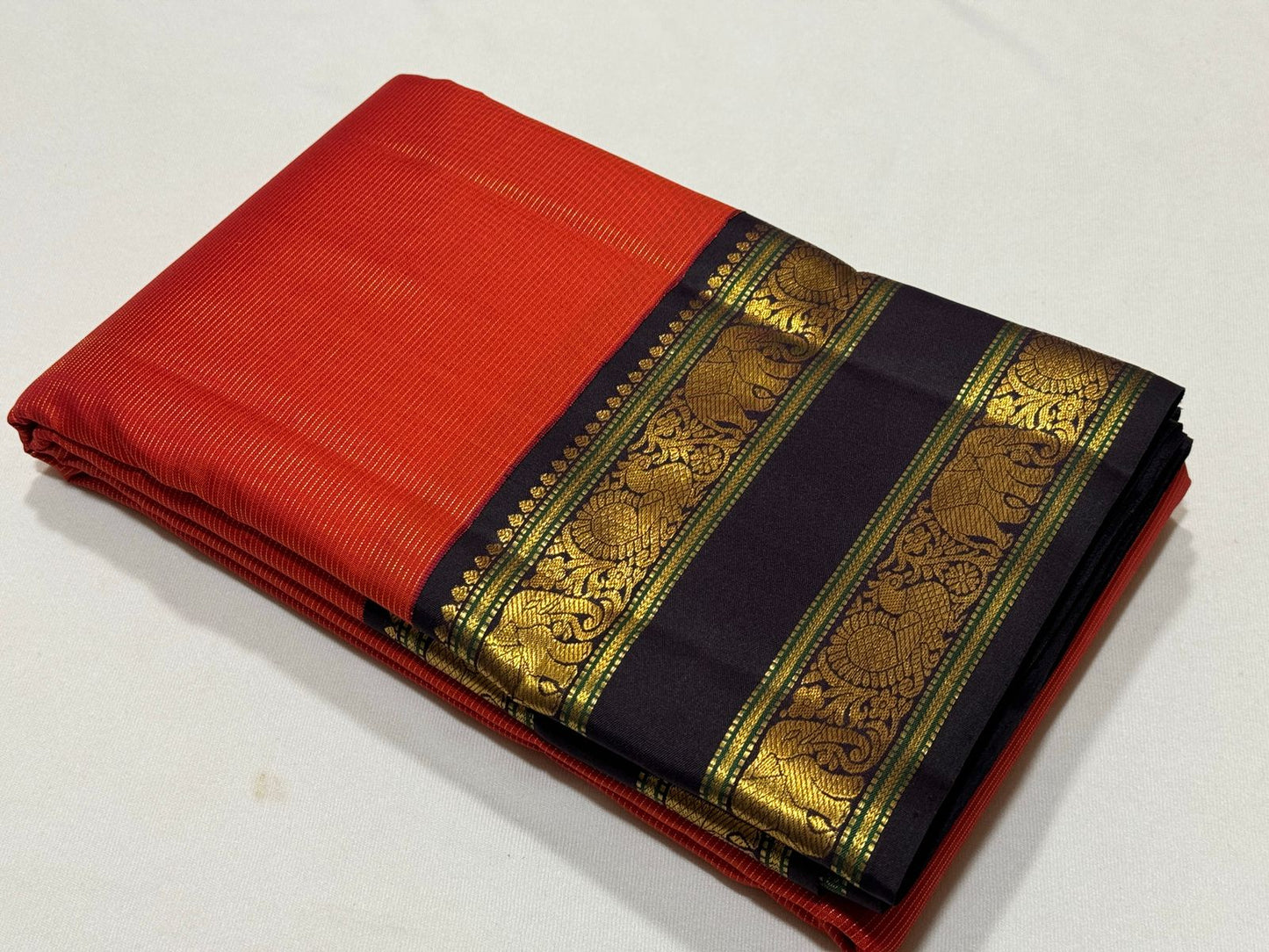 Red/Brick orange with dark brown Vairaoosi rettapate Korvai