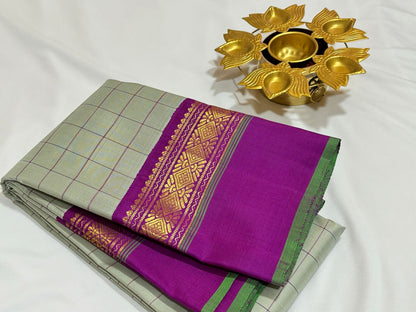 Elakka gren with deep purple checks korvai