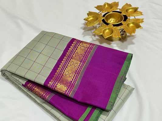 Elakka gren with deep purple checks korvai
