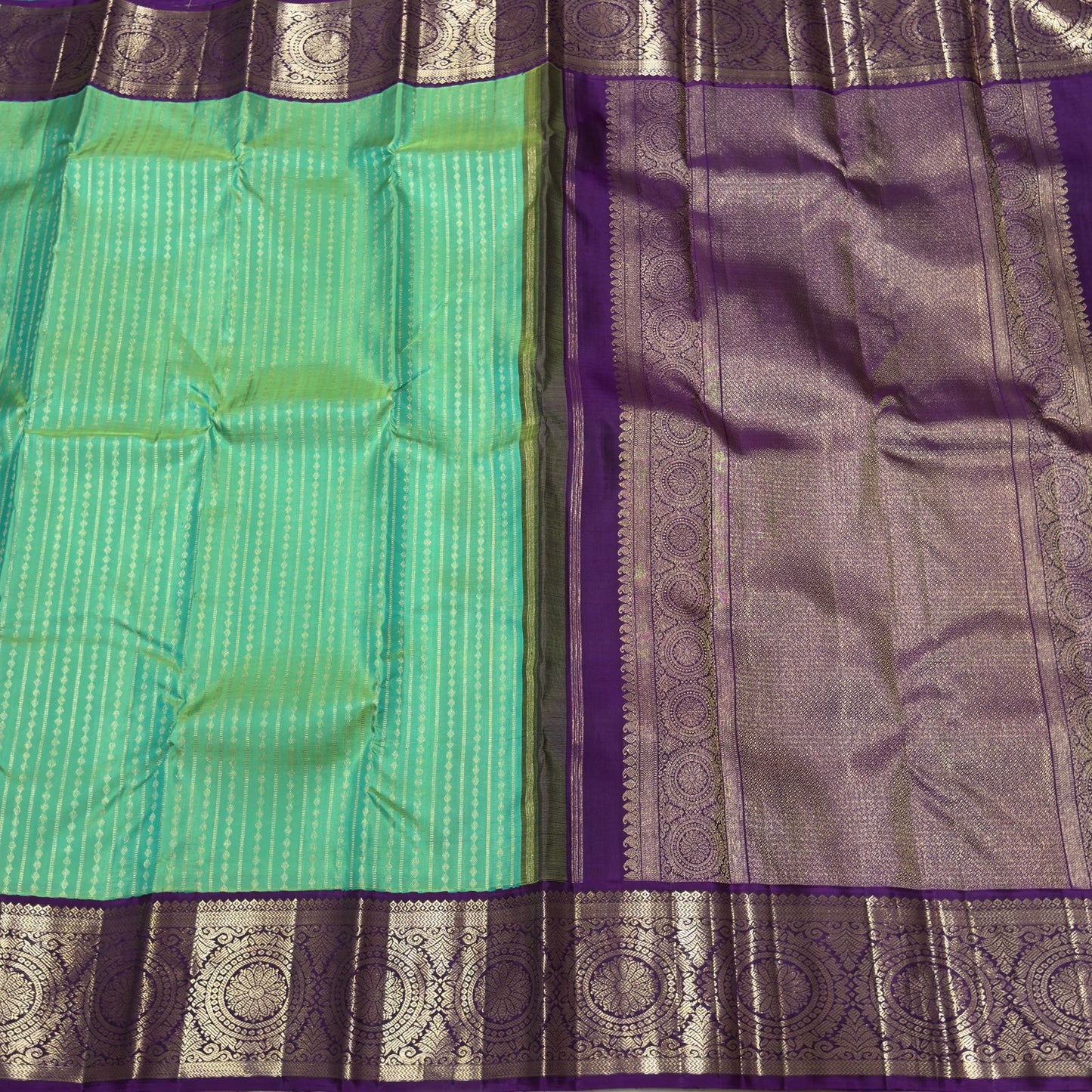 Bright green with purple korvai