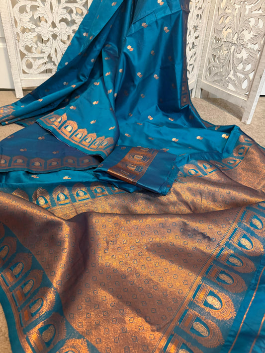 Soft silk benarasi Blue copper Zari