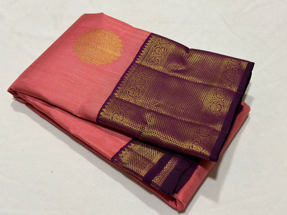 Peach with dark wine buttas & Jari stripes Korvai