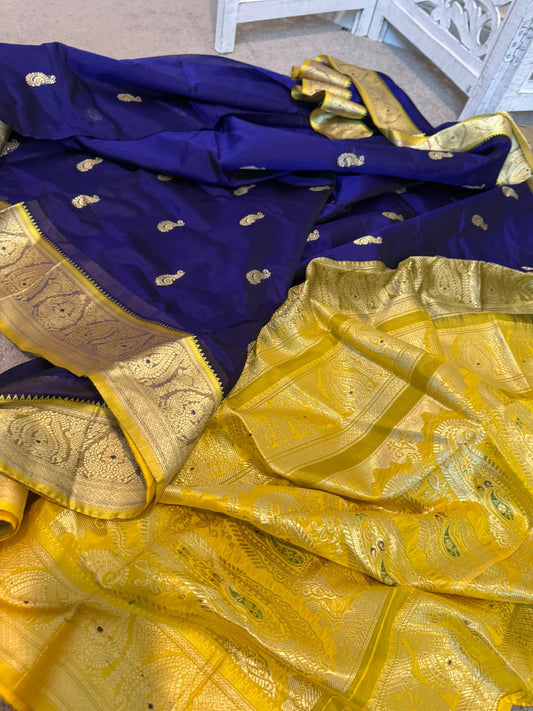 Royal blue / Mustard Paithani Benarasi