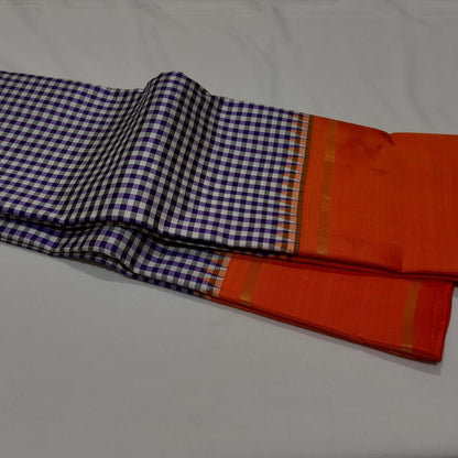 white / violetish purple muted checks with bodi orders in orange