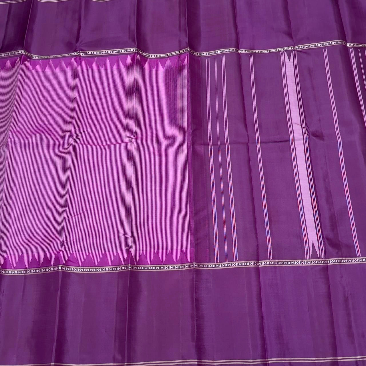 Light pink with purple muted checks temple border